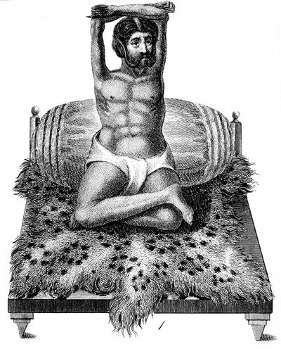 Purana Puri, hinduistischer Philosoph, hebt seine Arme über seinen Kopf, 1811 von Unbekannt