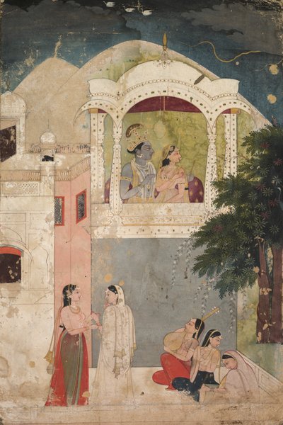 Radha und Krishna auf einem Balkon sitzend, um 1760 von Unbekannt