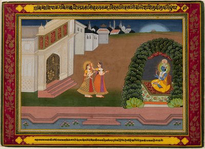Radhas Vertraute bringt sie zu Krishna, um 1790-1800 von Unbekannt