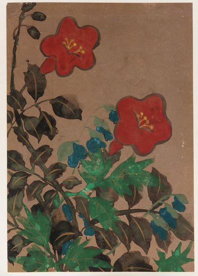 Rote und blaue Blumen und Laub, Edo-Periode, 1615-1868 von Unbekannt