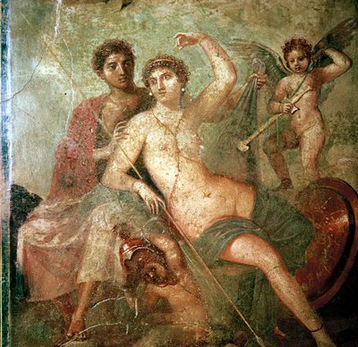Römisches Wandgemälde von Amor, Venus und Mars, Pompeji, Italien von Unbekannt