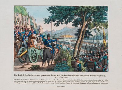 Russische Armee überquert den Pruth-Fluss nach Moldawien im Mai 1828, um 1830 von Unbekannt