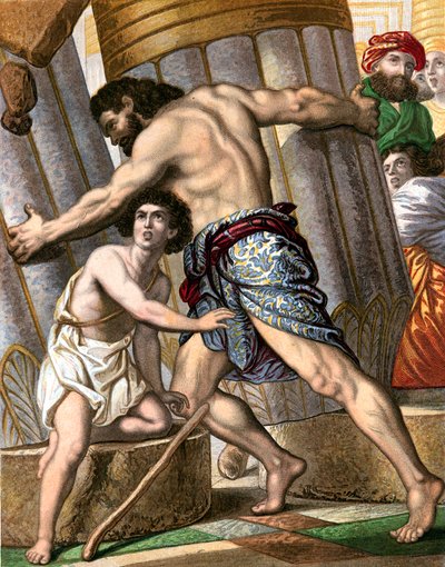 Samson zerstört den Tempel des Dagon, Gott der Philister, Mitte 19. Jahrhundert von Unbekannt