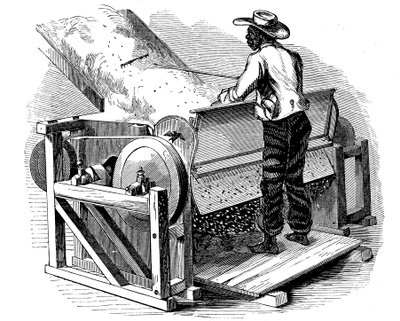 Säge-Gin zur Reinigung von Baumwolle, betrieben von einem barfüßigen schwarzen Arbeiter, südliche USA, 1865 von Unbekannt