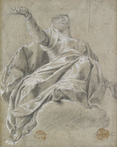 Sitzende weibliche Figur auf einer Wolke, nach oben blickend von Unbekannt