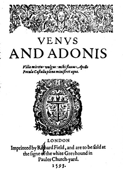 Shakespeares Erstes Veröffentlichtes Werk - 1. Ausgabe von Venus und Adonis, 1593, 1946 von Unbekannt
