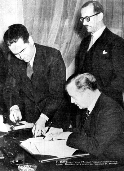 Unterzeichnung des Finanzabkommens zwischen Großbritannien und den Freien Franzosen, Algier, 8. Februar 1944 von Unbekannt