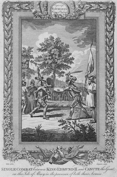 Einzelkampf zwischen König Edmund II. und Knut dem Großen auf der Insel Abney, 1787 von Unbekannt