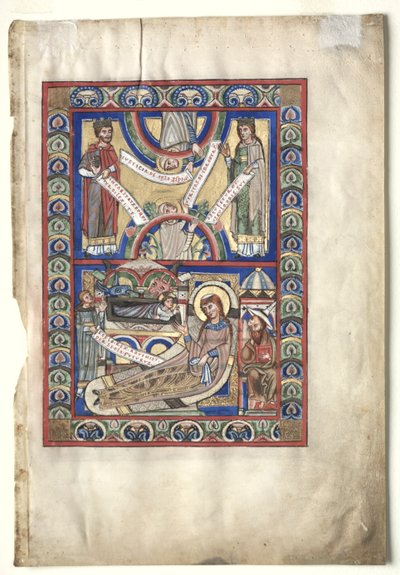 Einzelblatt aus einem Evangelienbuch: Die Geburt Christi (recto) von Unbekannt
