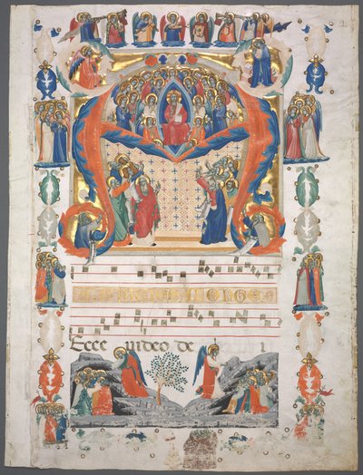 Einzelblatt aus einem Antiphonar: Initiale A[spiciens a longe] mit Christus in Majestät von Unbekannt