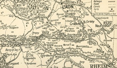 Skizzenkarte des Aisne-Tals oberhalb von Soissons, 1914, ca. 1920 von Unbekannt