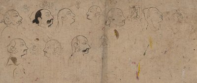 Skizzenseite mit Gesichtsstudien, wahrscheinlich Maharao Kishor Singh, ca. 1830 von Unbekannt
