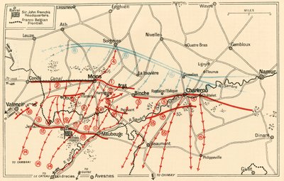 Skizze der Hauptoperationen bei Mons und Charleroi, um 1914 von Unbekannt