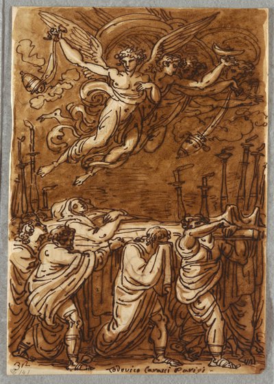 Skizzenbuch-Folio, Die Apostel tragen den Körper der Jungfrau zum Grab, Studie nach Lodovico Carracci von Unbekannt