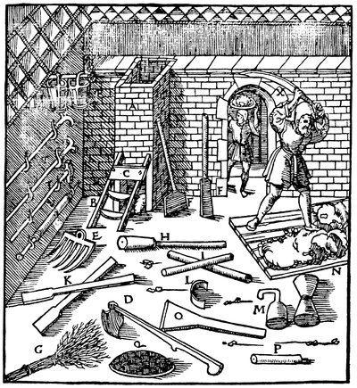 Schmelzen von Erzen Gold, Silber, Kupfer und Blei, 1556 von Unbekannt