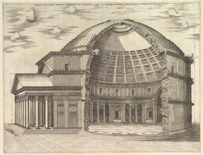 Speculum Romanae Magnificentiae: Das Pantheon, aufgebrochen, um das Innere zu zeigen, 1553 von Unbekannt