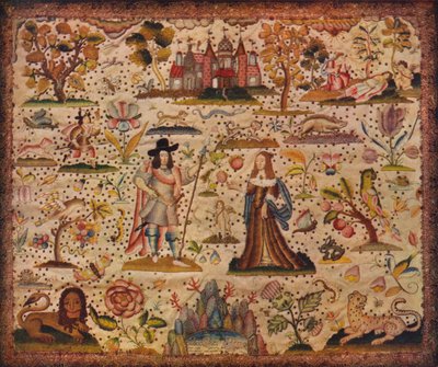 Stumpwork-Panel: die Figuren Mars und Venus, ca. 17. Jahrhundert von Unbekannt