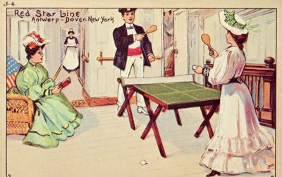 Tischtennis an Bord eines Passagierschiffs der Red Star Line, 1907 von Unbekannt