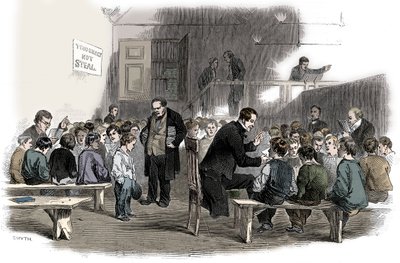 Jungen das Lesen beibringen in der Ragged School Union Schule, Lambeth, London, 1868 von Unbekannt