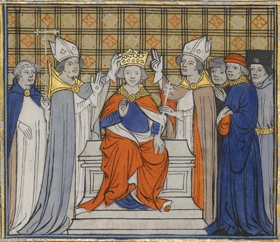 Die Salbung und Krönung von Ludwig IV. in Laon, 19. Juni 936. Aus Grandes Chroniques de France von Unbekannt