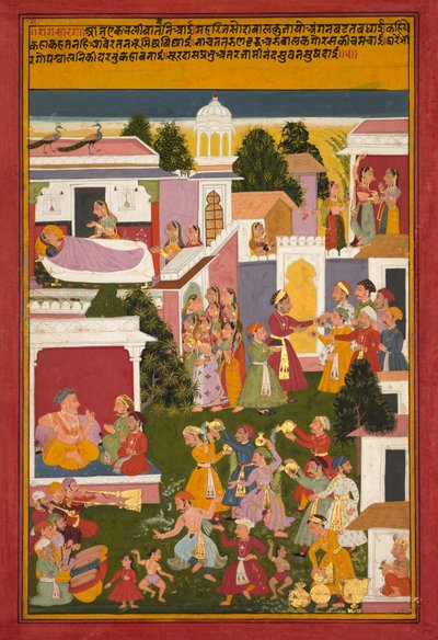 Die Geburt Krishnas, aus einem Sursagar von Surdas, ca. 1700 von Unbekannt