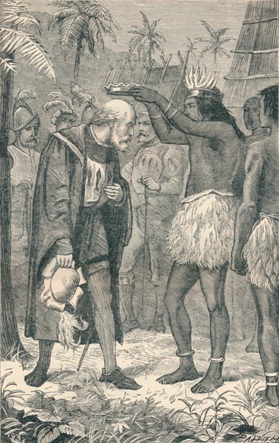 Der Kazike setzt Kolumbus eine Krone auf, 1904 von Unbekannt