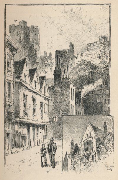 Das Schloss von der Thames Street aus. Ein Teil der äußeren Mauern, 1895 von Unbekannt