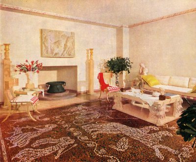 Das Esszimmer - Robsjohn-Gibbings, bezeichnet den Stil dieses Raumes als Sans Epoque, 1941 von Unbekannt