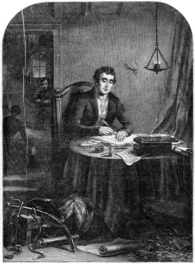 Der Herzog von Wellington schreibt die Depeschen nach der Schlacht von Waterloo, 1815, 1852 von Unbekannt