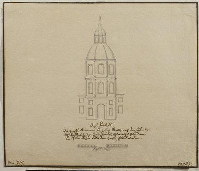 Die Fassade des zentralen Teils der Hofstallungen an der Moika-Uferpromenade in St. Petersburg, 1740er Jahre von Unbekannt