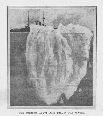 Der Eisberg über und unter Wasser, 20. April 1912 von Unbekannt