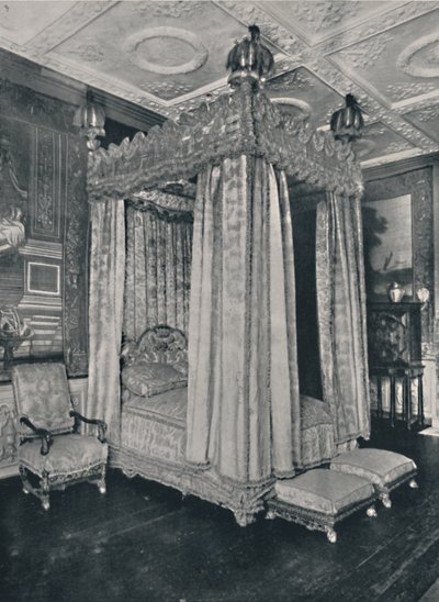 Das Schlafzimmer des Königs in Knole. Bettgestell für James I. gemacht, 1928 von Unbekannt