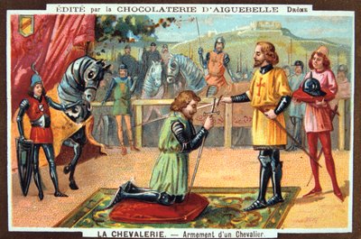 Die Ritter - Ritterschlag eines Ritters, Mittelalter. 19. Jahrhundert. Farblithographie. Private Sammlung von Unbekannt