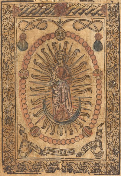 Die Madonna und das Kind in einem Rosenkranz von Unbekannt