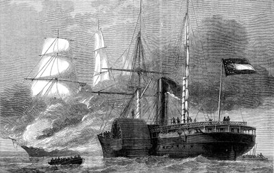 Die Nashville zerstört ein föderales Handelsschiff, Amerikanischer Bürgerkrieg, 1861-1862, ca. 1880 von Unbekannt