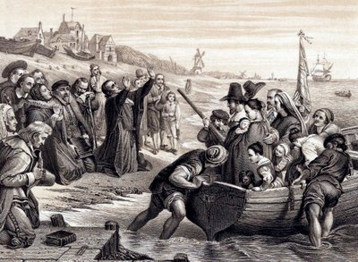 Die Pilgerväter verlassen Delft Haven auf ihrer Reise nach Amerika, Juli 1620 von Unbekannt