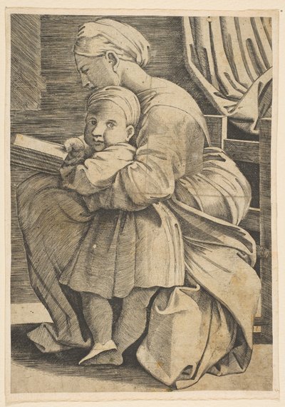 Die Jungfrau liest mit dem Christuskind, Frau im Profil nach links sitzend, ca. 1515-1600 von Unbekannt