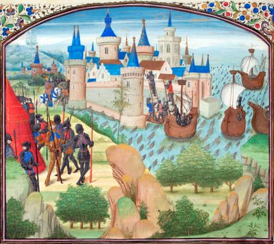Die Eroberung von Konstantinopel zu Land und zu Wasser im Jahr 1204. Miniatur aus der Historia von Wilhelm von Tyrus, 1460er von Unbekannt