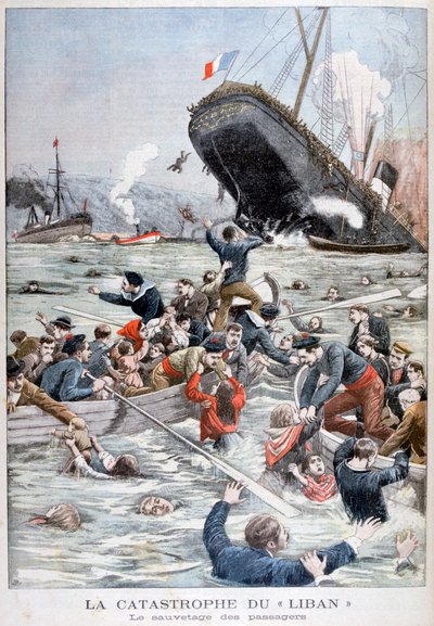 Der Passagierdampfer Liban sinkt nach der Kollision mit einem anderen Schiff, 1903 von Unbekannt