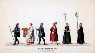 Theaterkostümentwürfe für Shakespeares Stück, Heinrich VIII, 19. Jahrhundert von Unbekannt