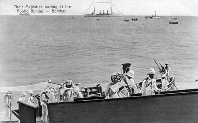 Ihre Majestäten landen am Apollo Bunder, Bombay, Indien, frühes 20. Jahrhundert von Unbekannt