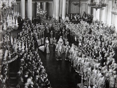 Zar Nikolaus II. bei der Eröffnungszeremonie der ersten Duma, St. Petersburg, Russland, 1906 von Unbekannt