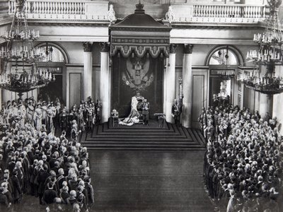Zar Nikolaus II. spricht bei der Eröffnung der ersten Duma, St. Petersburg, Russland, 27. April 1906 von Unbekannt