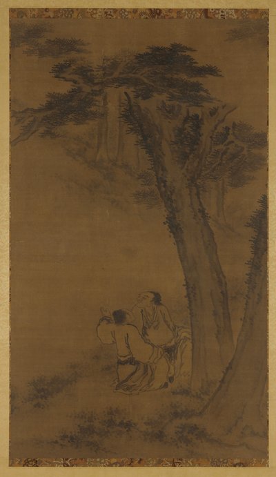 Zwei Figuren auf einem Hügel unter Bäumen, Ming- oder Qing-Dynastie, 17. Jahrhundert von Unbekannt