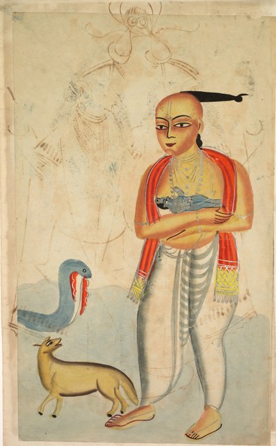 Vasudeva, Krishnas Vater, flieht mit Krishna und begegnet einer Kobra und einem Schakal, 1800er Jahre von Unbekannt