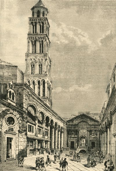 Ansicht in Spalatro, zeigt den Campanile und das Peristyl des Palastes von Diokletian, 1890 von Unbekannt