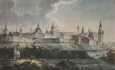 Blick auf Kitay-gorod von den Ruinen der Kanonenwäscherei, frühes 19. Jahrhundert von Unbekannt