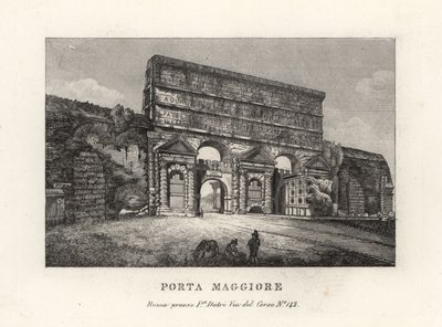 Ansicht des Porta Maggiore Tors mit Aquädukten, Größeres Tor oder Porta Prenestina, in der Aurelianischen Mauer, Rom von Unbekannt