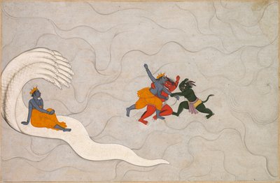 Vishnu kämpft gegen Madhu und Kaitabha, aus einem Markandeya Purana von Unbekannt Unbekannt