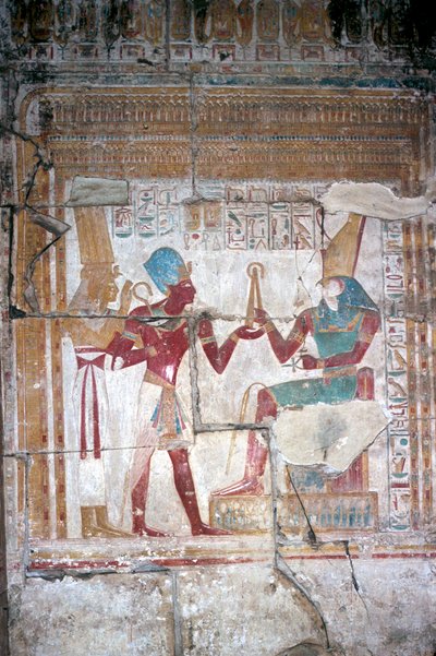 Wandmalerei von Sethos I. vor Horus, Tempel von Sethos I., Abydos, Ägypten, 19. Dynastie, ca. 1280 v. Chr. von Unbekannt